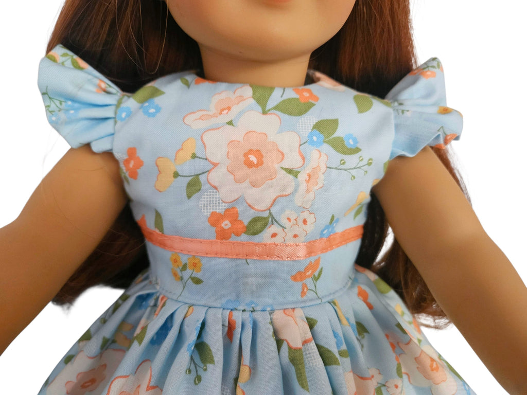 18 inch doll clothes Light Blue Peach Floral Dress American Girl Handmade