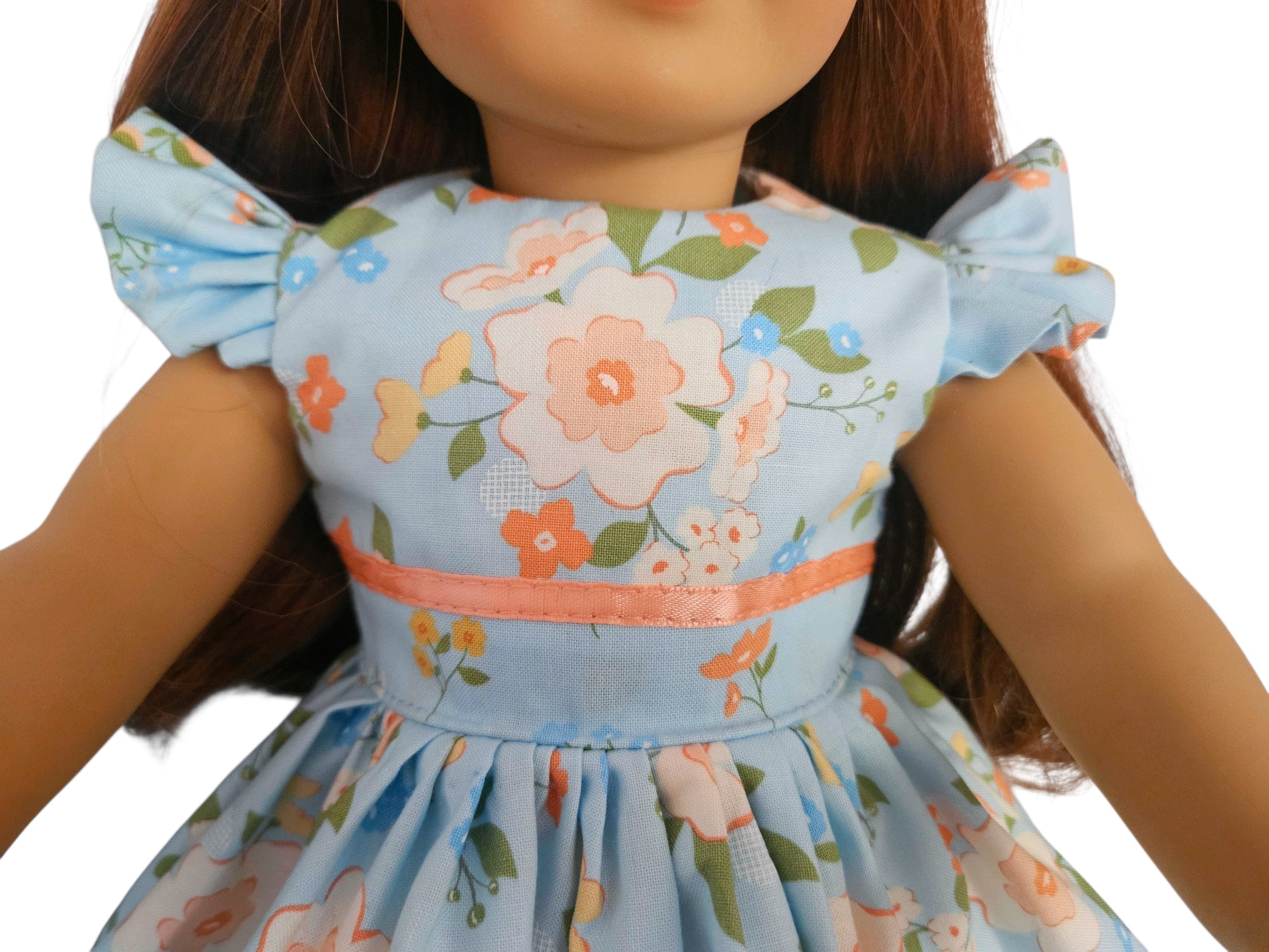 18 inch doll clothes Light Blue Peach Floral Dress American Girl Handmade