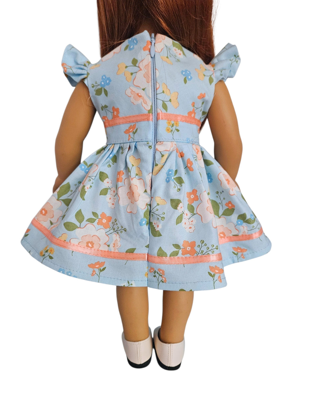 18 inch doll clothes Light Blue Peach Floral Dress American Girl Handmade