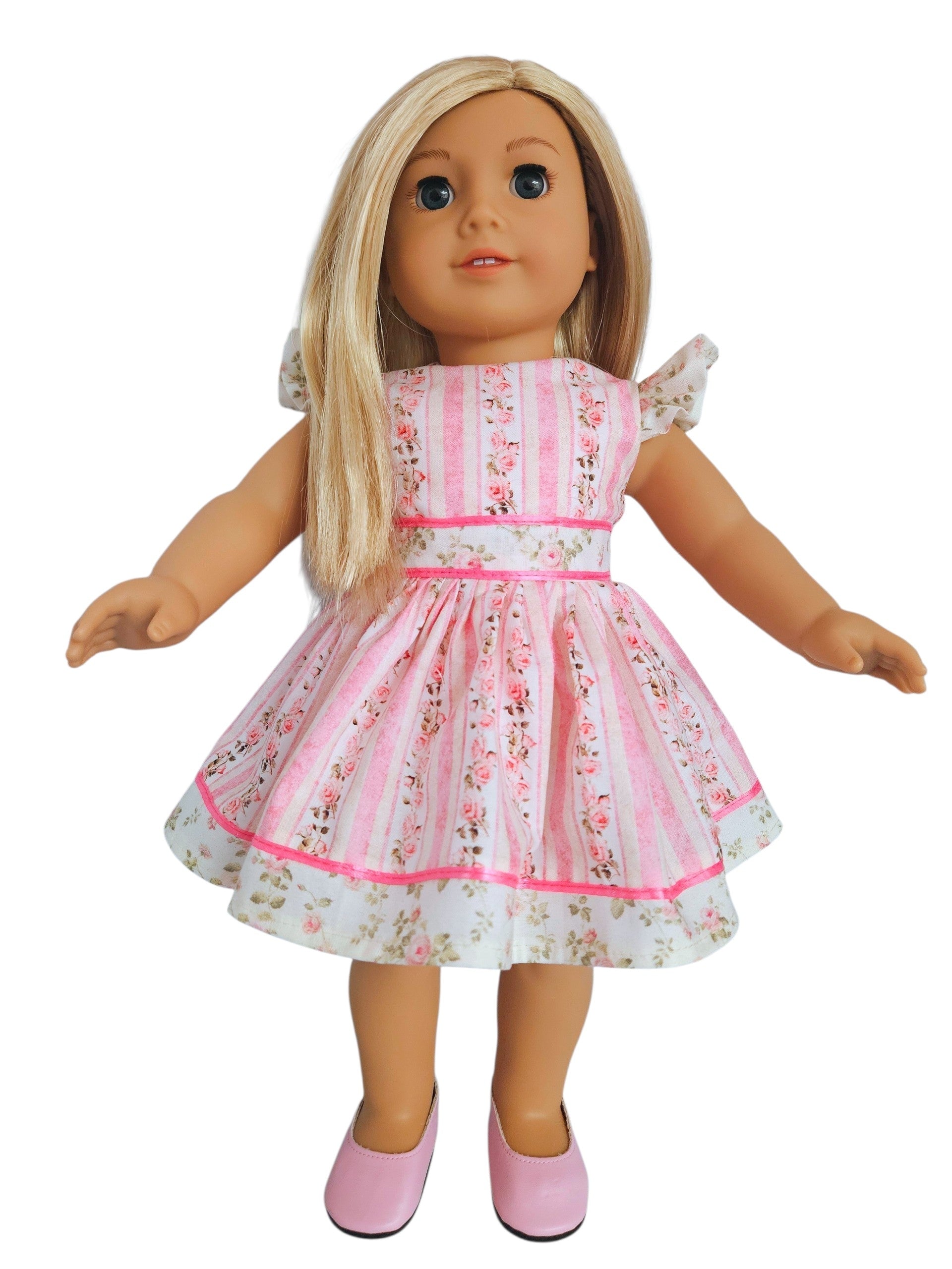 18 inch doll clothes Pink Roses Striped Dress American Girl Handmade