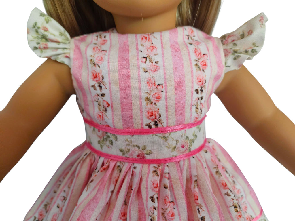 18 inch doll clothes Pink Roses Striped Dress American Girl Handmade