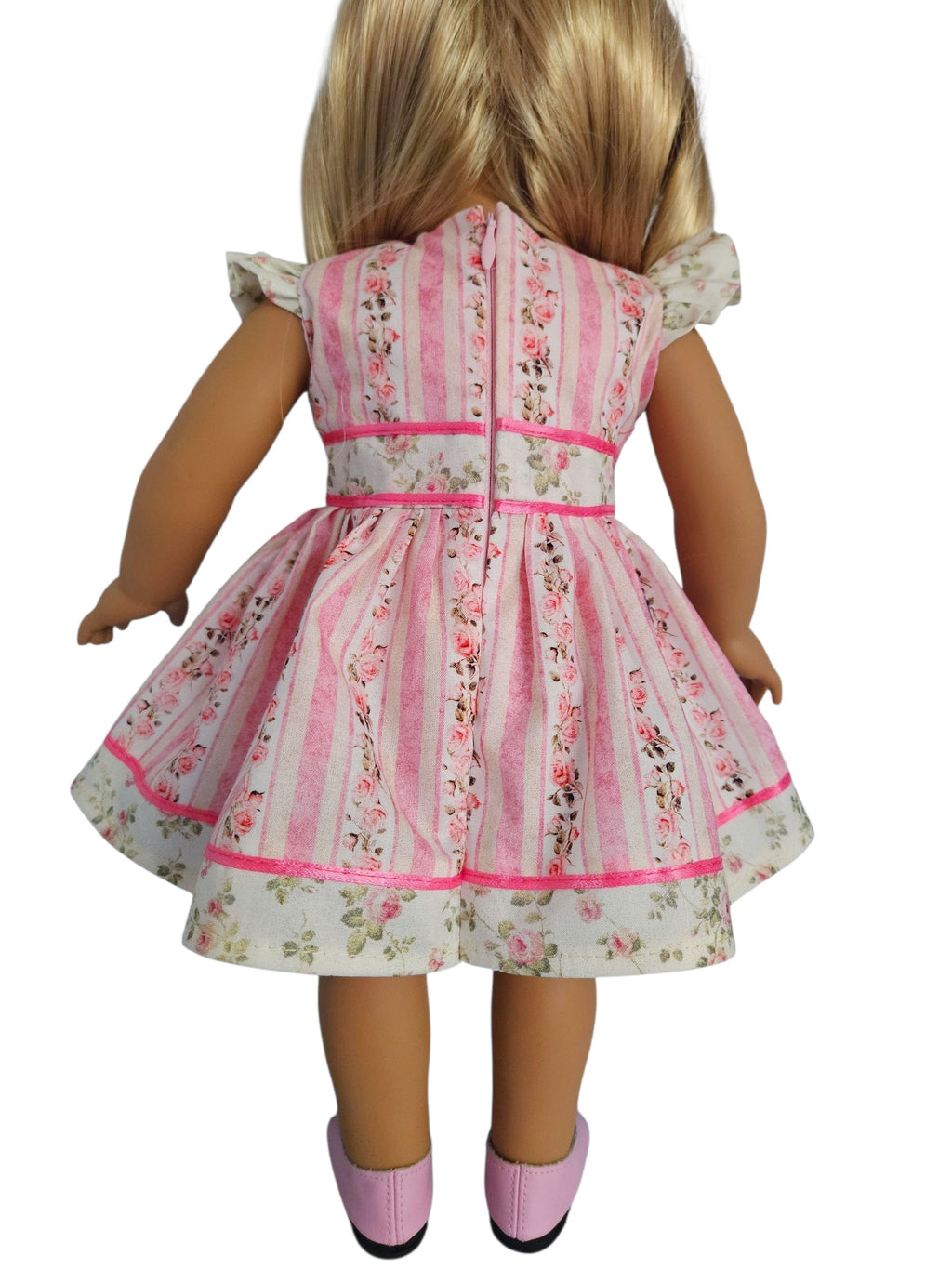 18 inch doll clothes Pink Roses Striped Dress American Girl Handmade