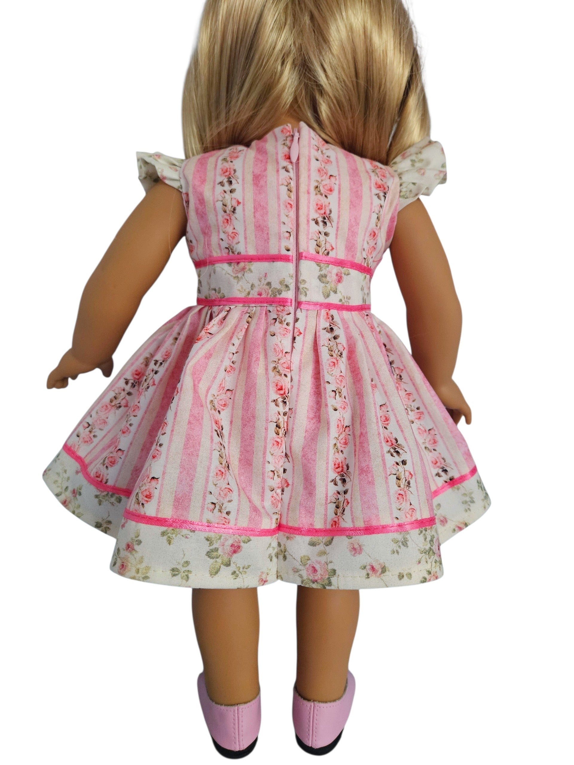 18 inch doll clothes Pink Roses Striped Dress American Girl Handmade