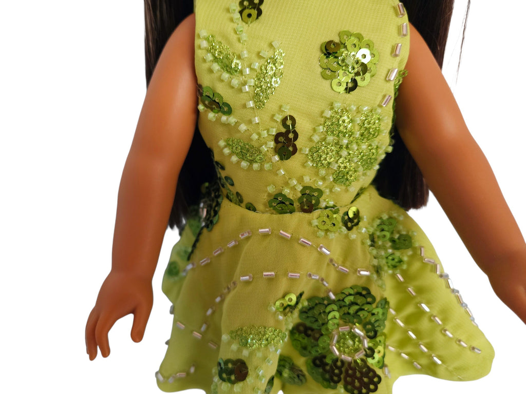 Wellie Wisher Doll Clothes Lime Green Sequin Dress