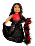 18 inch doll Red Black Velvet Gown & Boa #406
