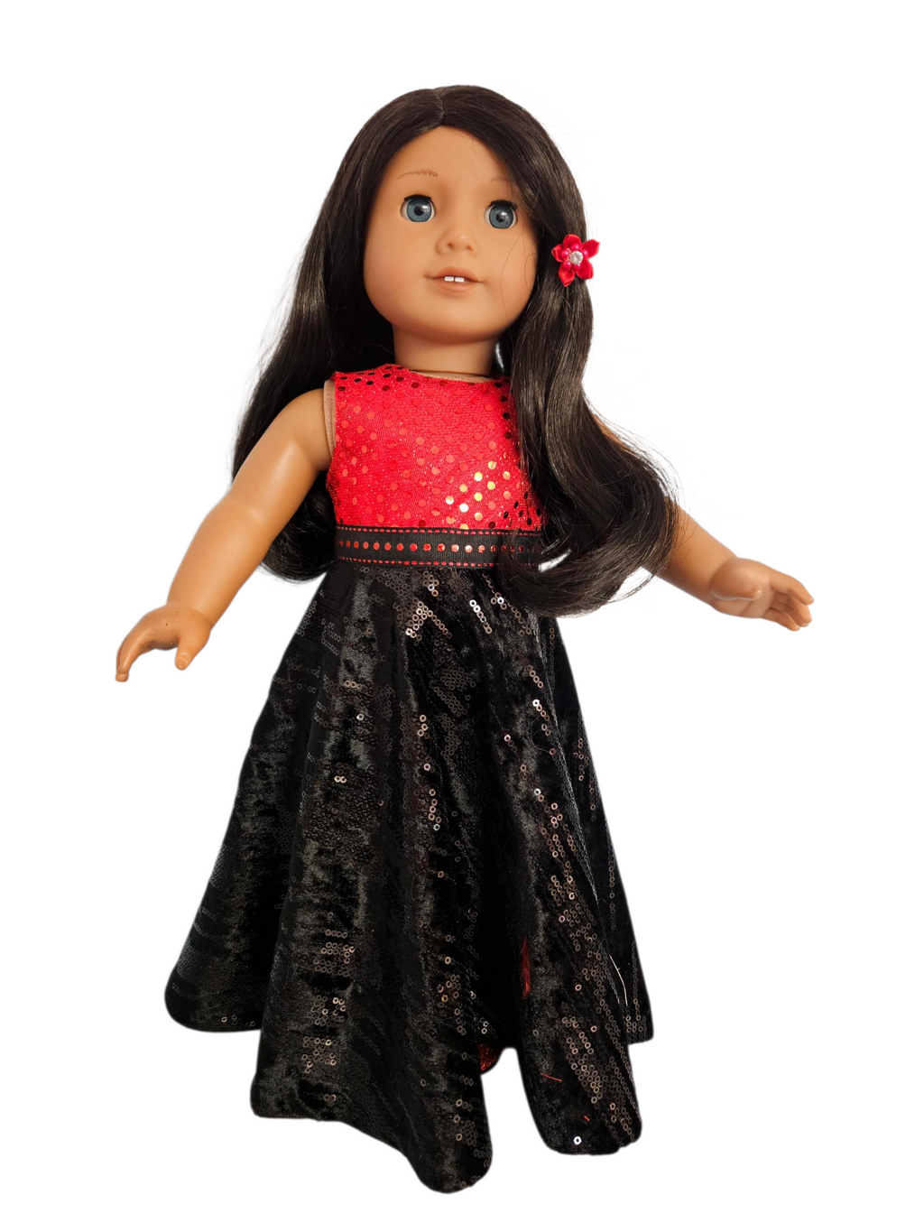 18 inch doll Red Black Velvet Gown & Boa #406