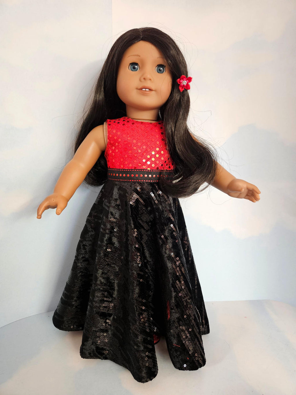 Black Velvet Red Sequin Gown and Boa/handmade/AG doll/18 inch doll