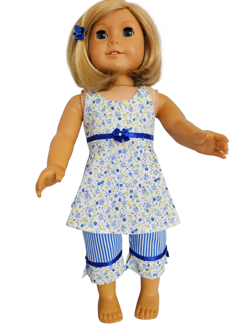 18 inch doll Blue Floral & Stripe Capri Outfit