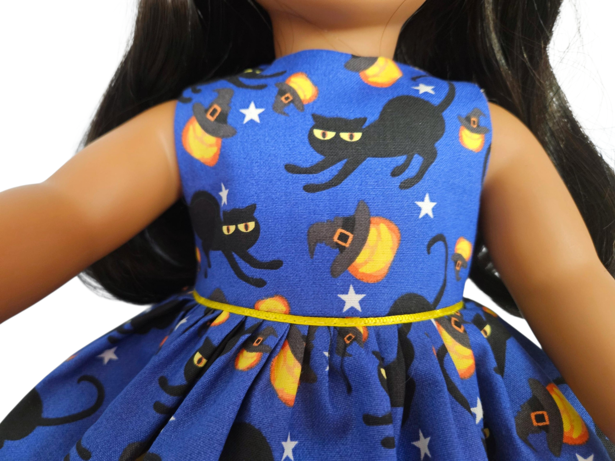 Blue Black Cat Pumpkin Ruffled Dress/handmade/18 inch doll/AG doll