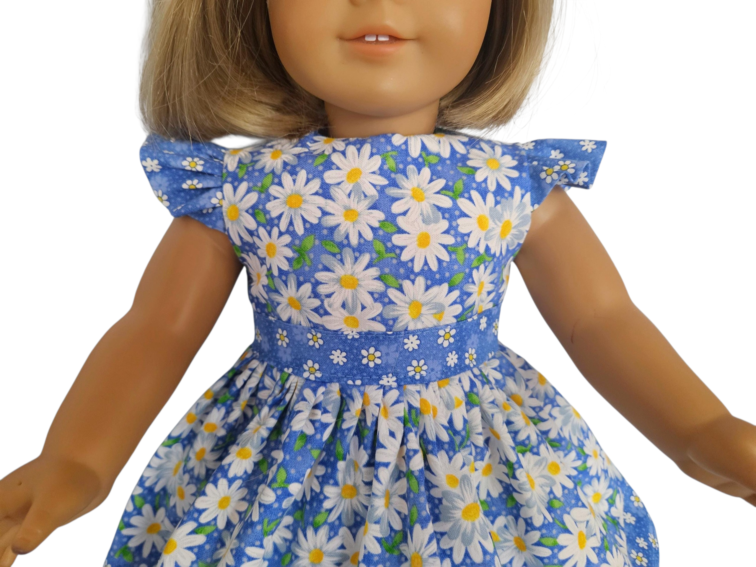 Blue Daisy Ruffled Dress/handmade/AG doll/18 inch doll - #103