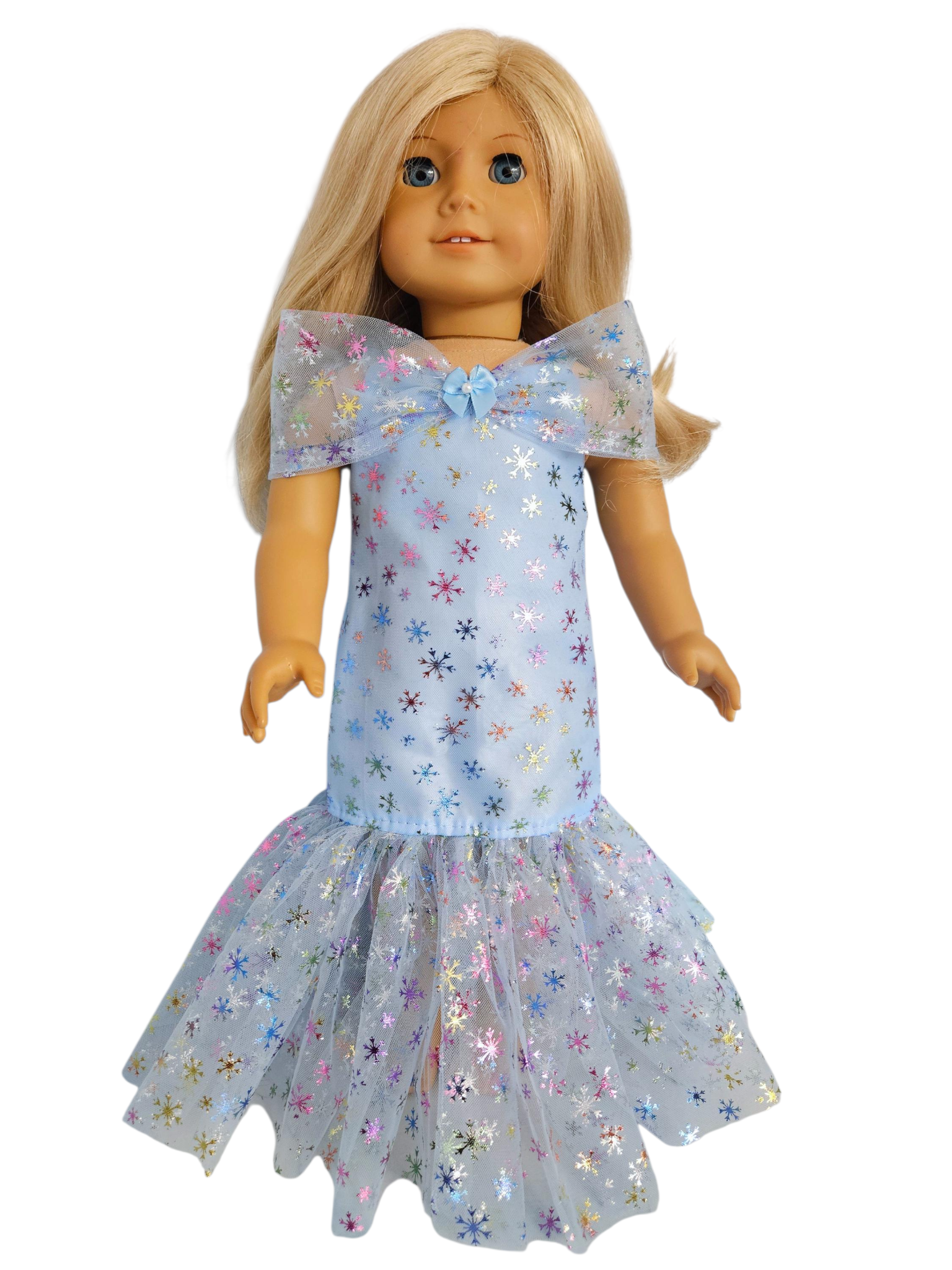 Blue Snowflakes Drop Waist Gown - handmade/18 inch doll/AG doll