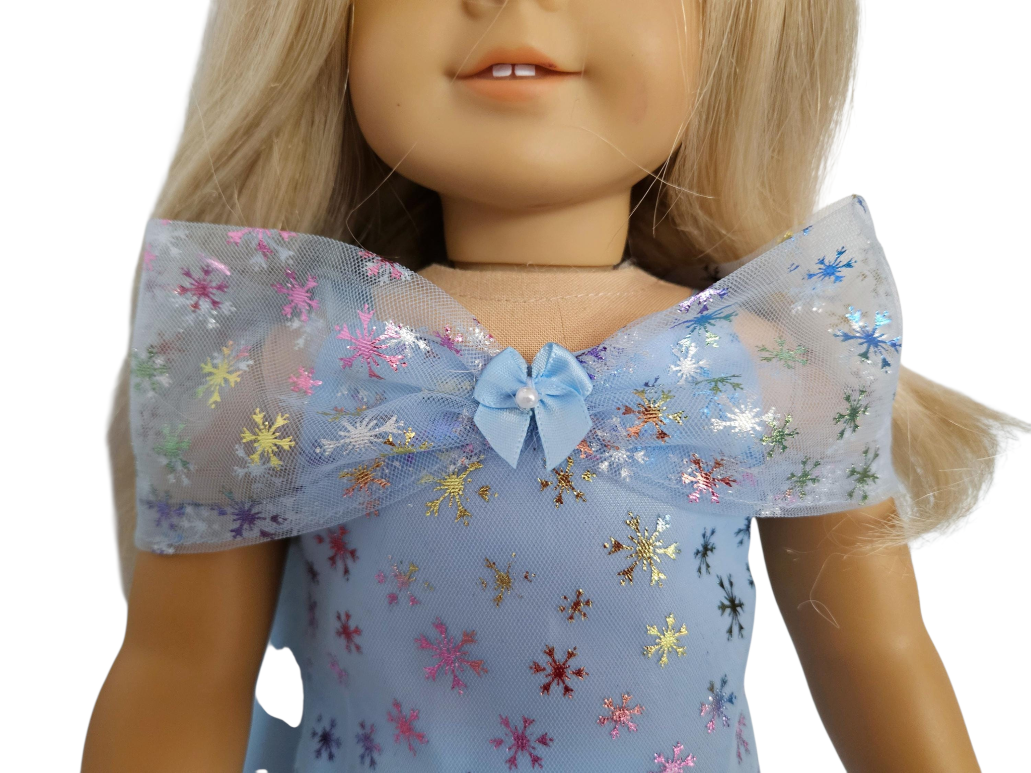 Blue Snowflakes Drop Waist Gown - handmade/18 inch doll/AG doll