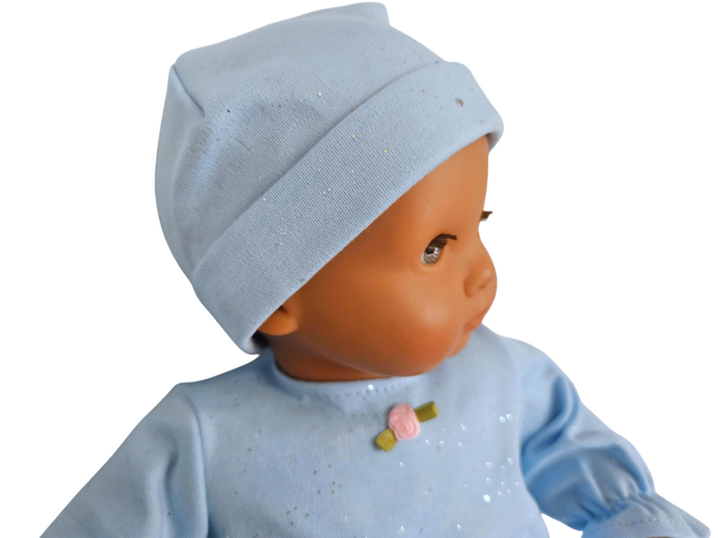 Blue Sparkly Sleeper and Cap/handmade/Bitty baby
