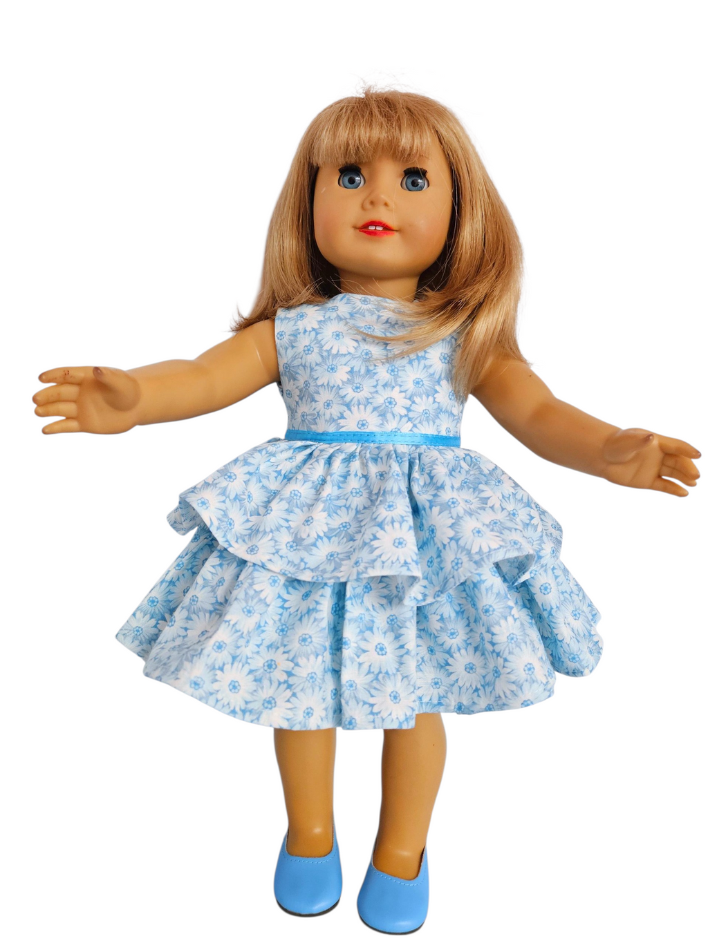 Blue White Floral Ruffled Dress/handmade/18 inch doll/AG doll