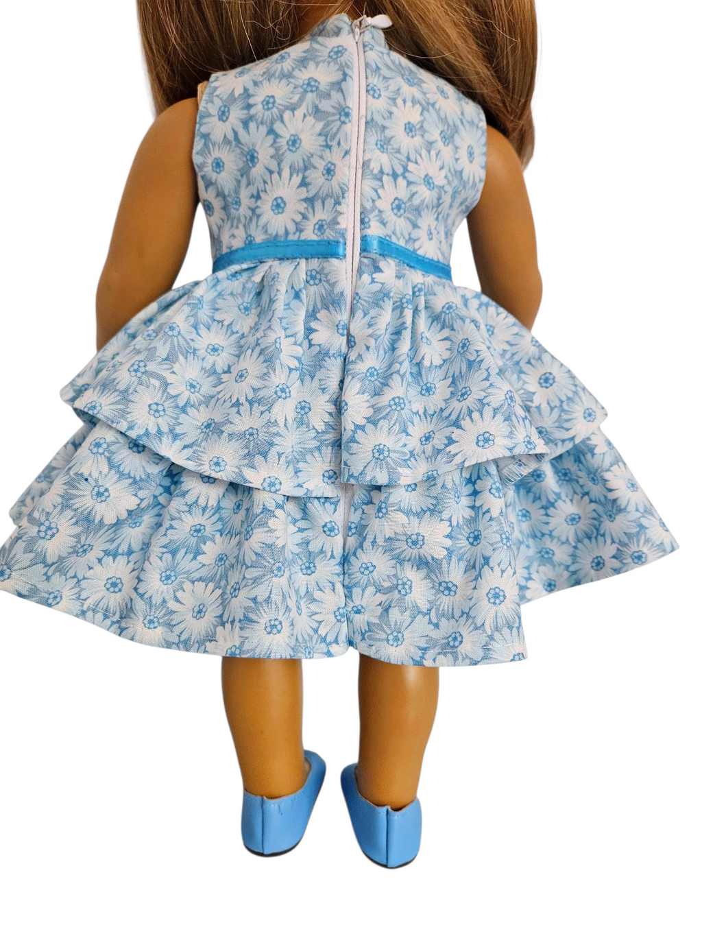 Blue White Floral Ruffled Dress/handmade/18 inch doll/AG doll
