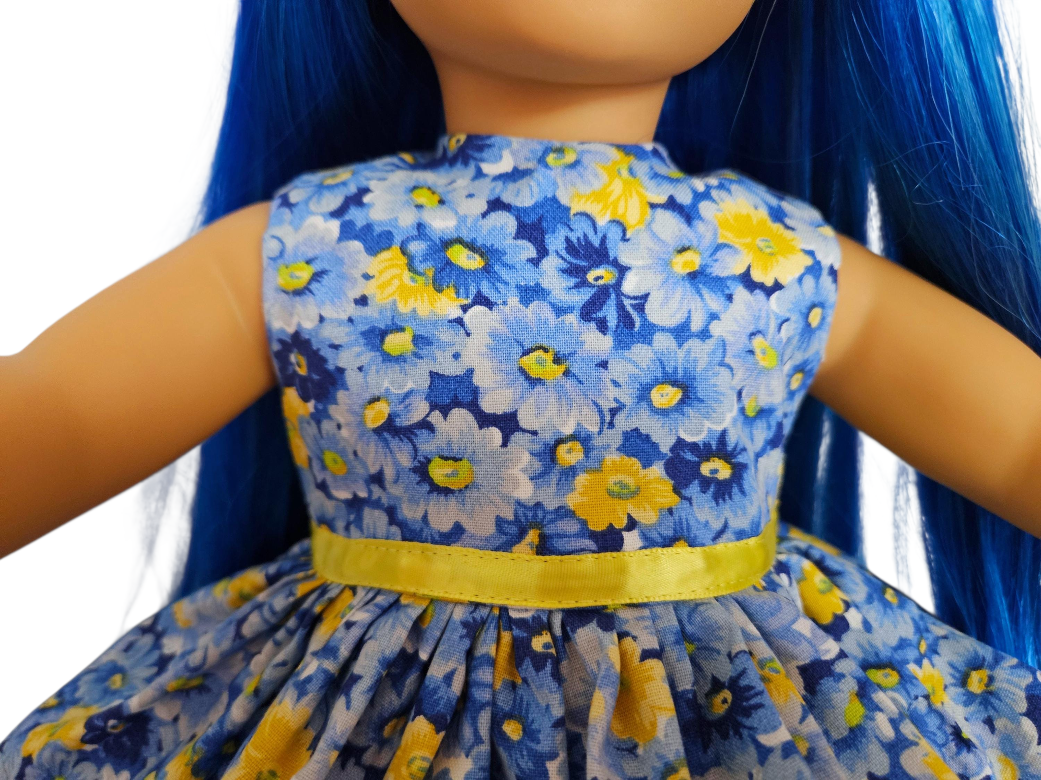 Blue Yellow Floral Ruffled Dress/handmade/18 inch doll/AG doll