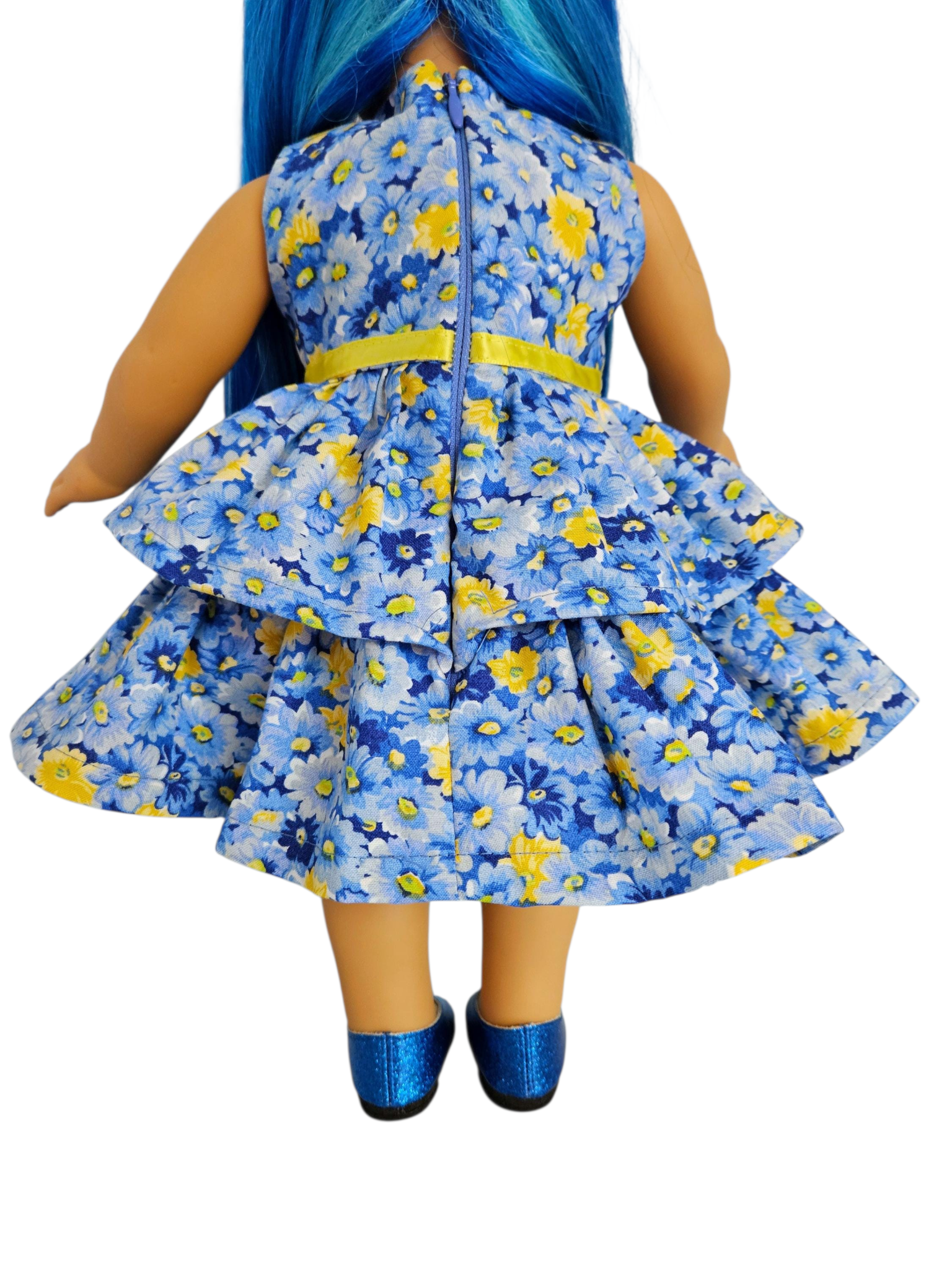 Blue Yellow Floral Ruffled Dress/handmade/18 inch doll/AG doll