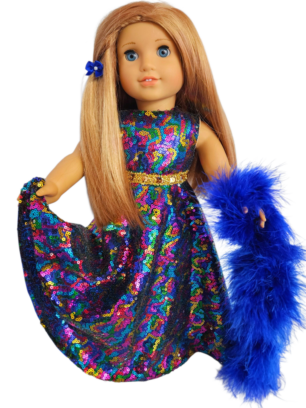 18 inch doll Multi Color Sequin Gown and Boa #505