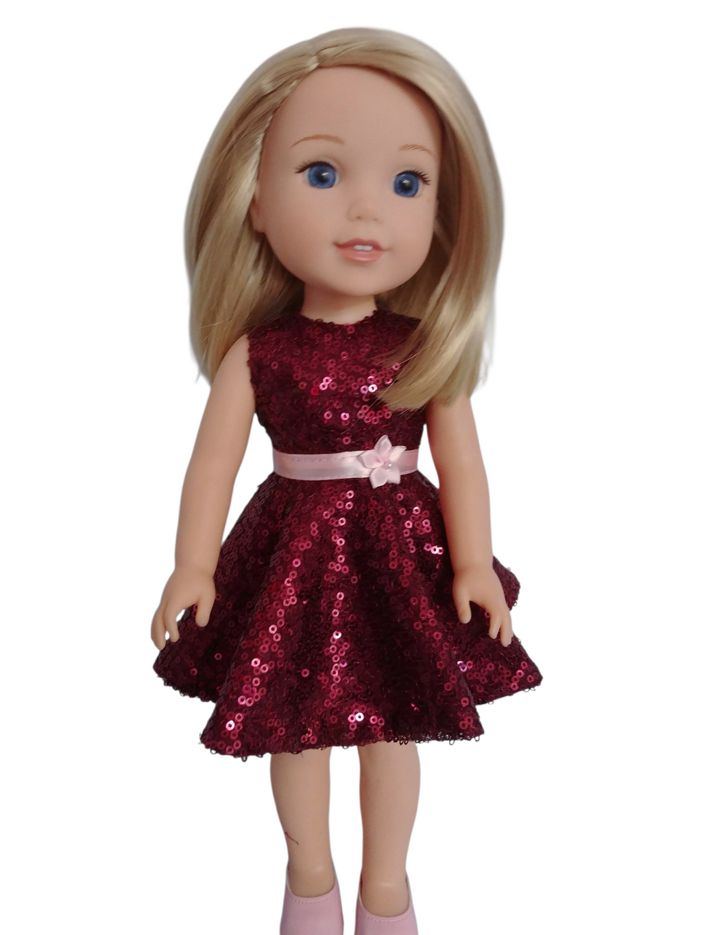 Burgandy Sequin Dress/handmade/Wellie doll