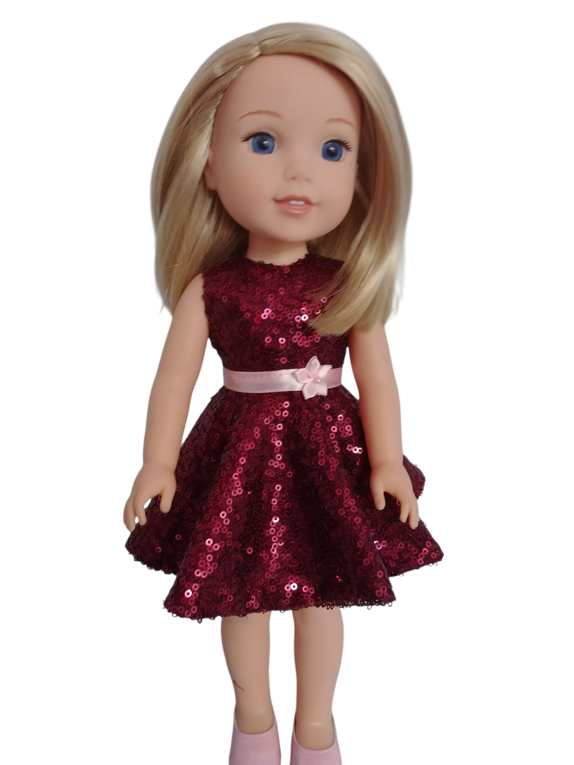 Burgandy Sequin Dress/handmade/Wellie doll