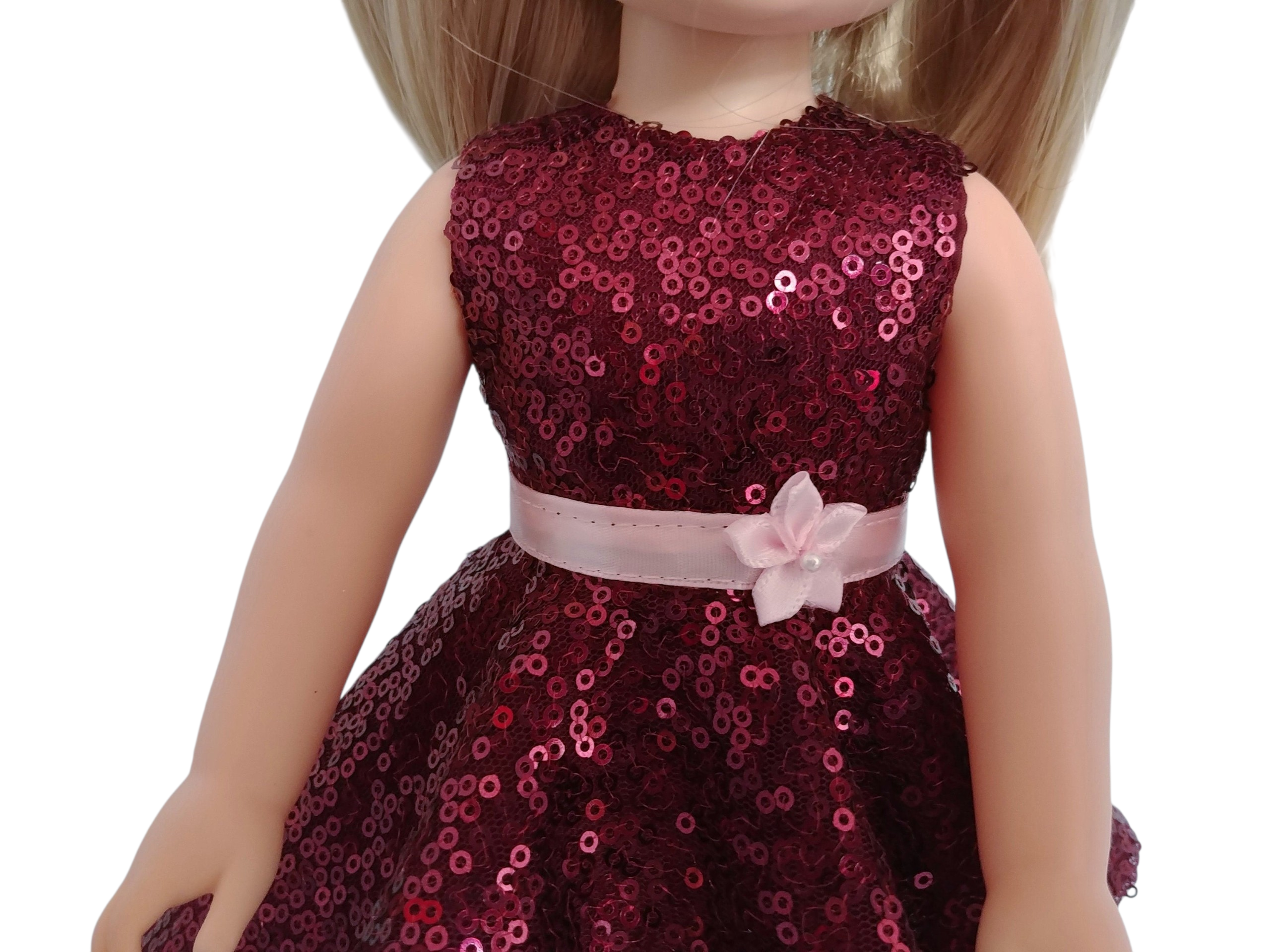 Burgandy Sequin Dress/handmade/Wellie doll