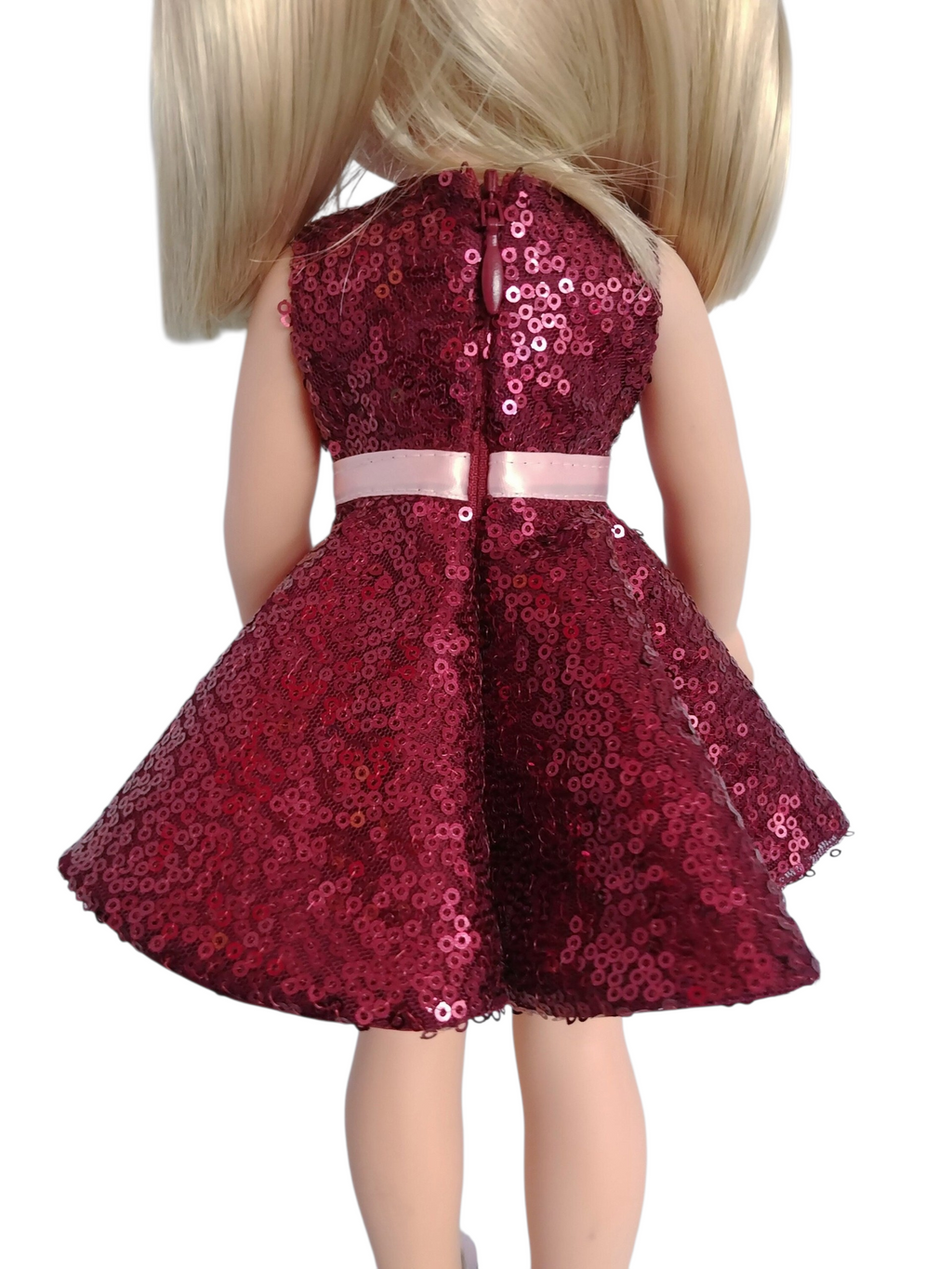 Burgandy Sequin Dress/handmade/Wellie doll