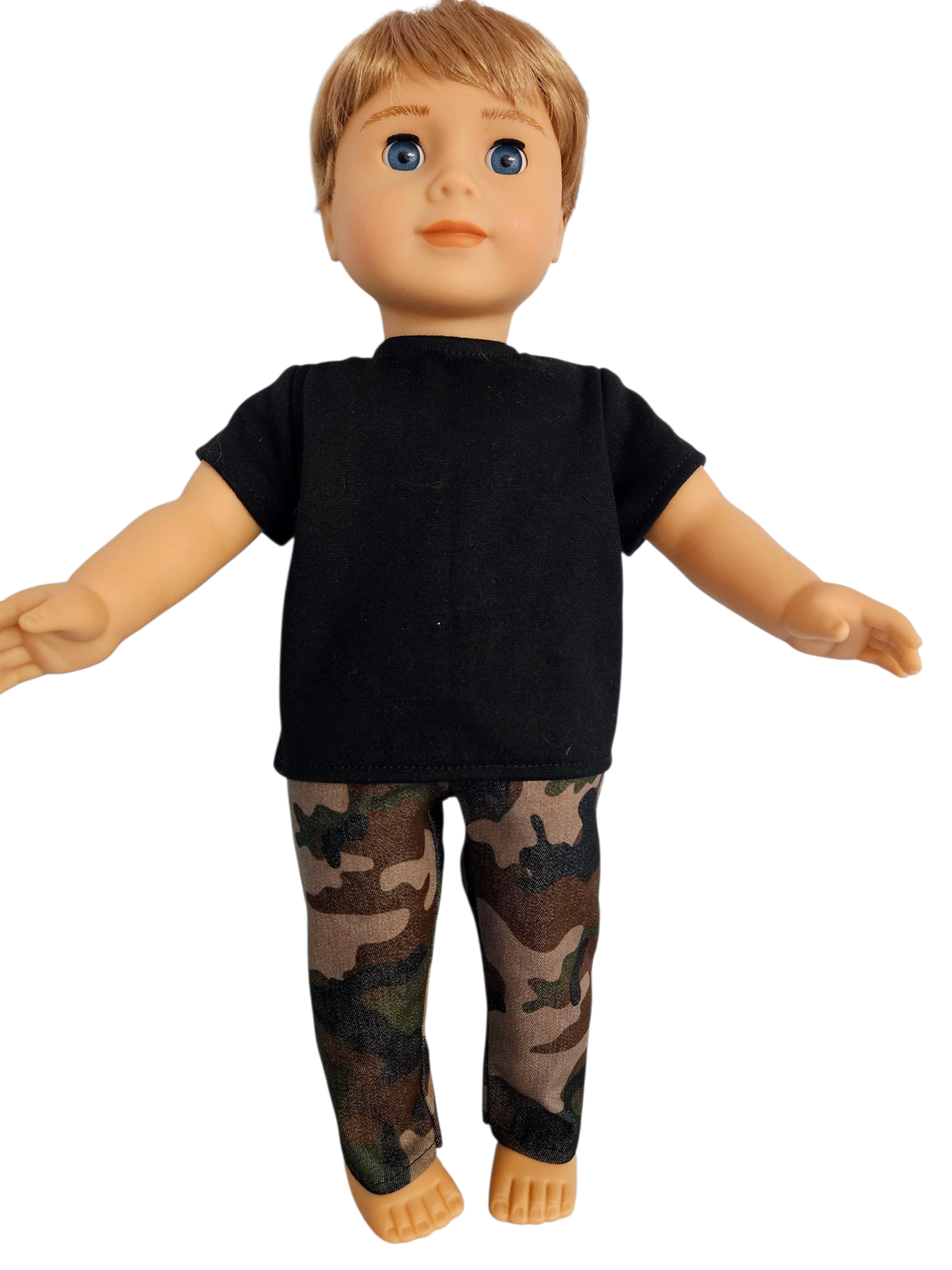 Camoflauge Pants & Black TShirt/handmade/18 inch boy doll