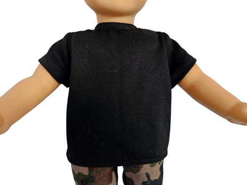 18 inch boy doll Outfit - Camo Pants and Black Tshirt