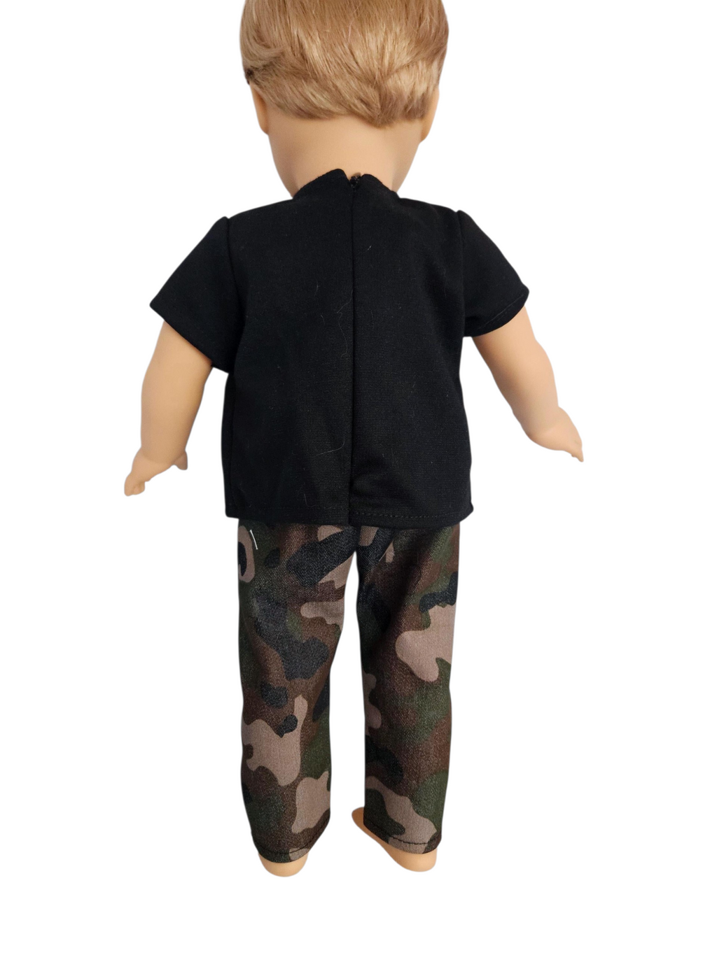 Camoflauge Pants & Black TShirt/handmade/18 inch boy doll