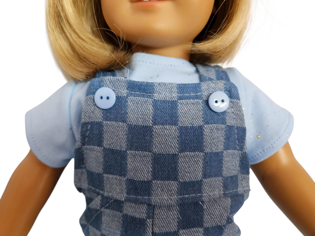 18 inch doll Checkered Bib Overalls & Tshirt