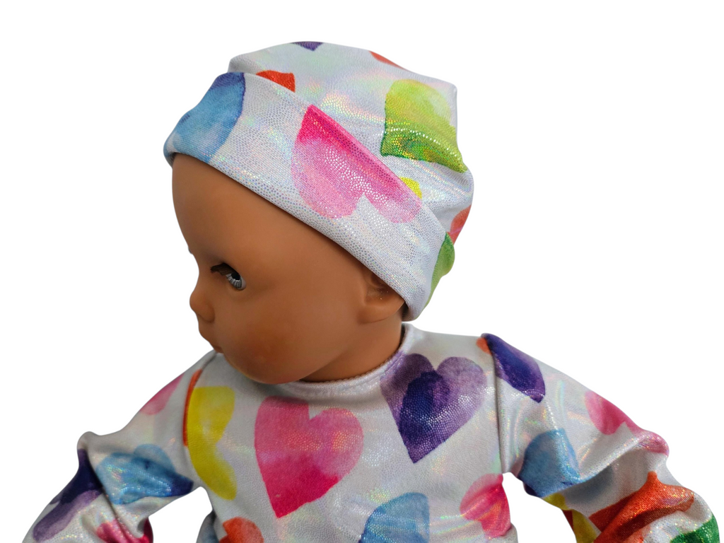 Colorful Hearts Sleeper and Cap/handmade/Bitty baby