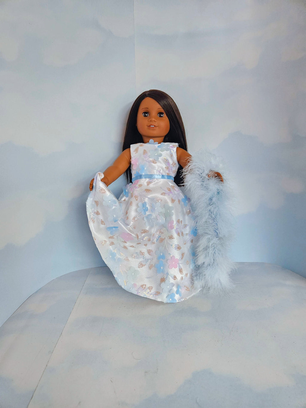 3D Petals/Sequin Gown and Boa/handmade/AG doll/18 inch doll -  #509