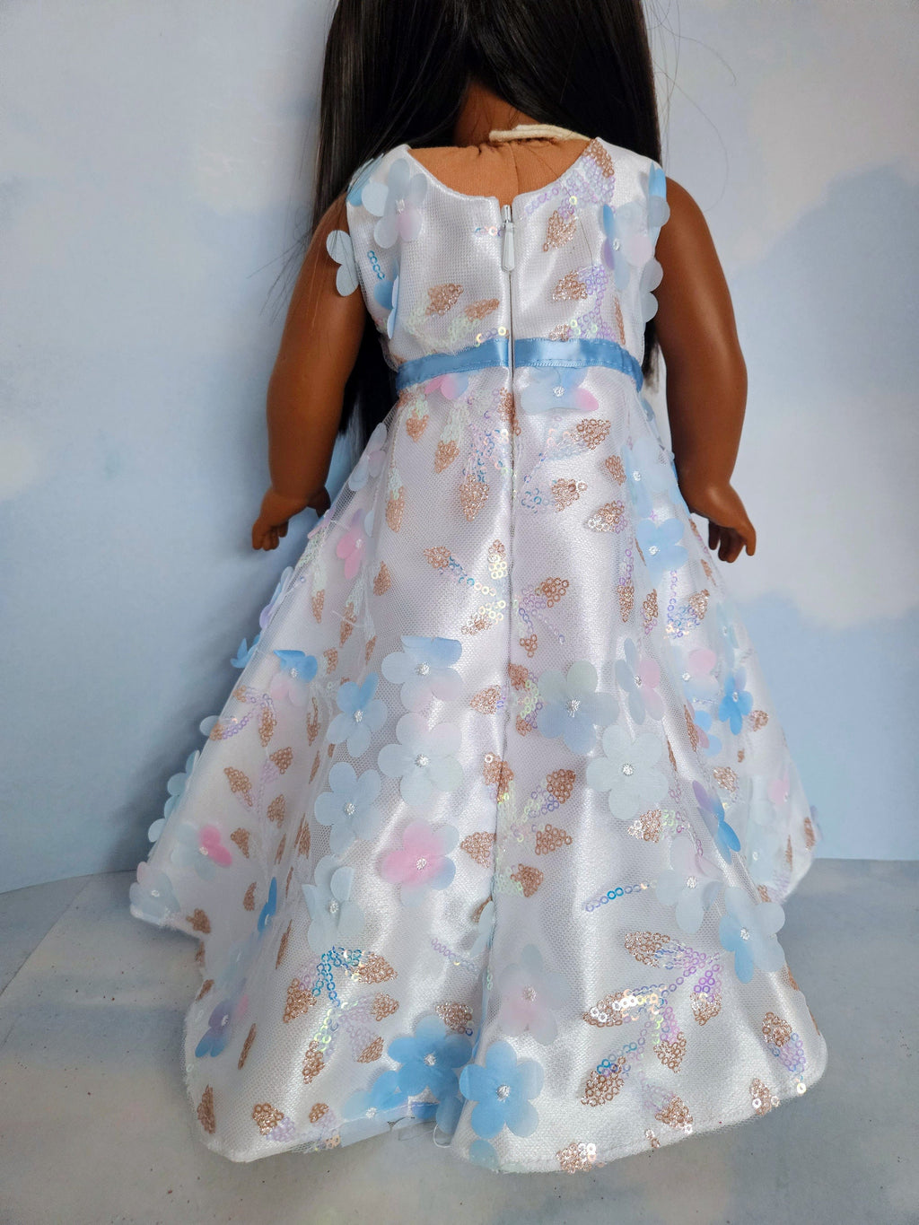 3D Petals/Sequin Gown and Boa/handmade/AG doll/18 inch doll -  #509