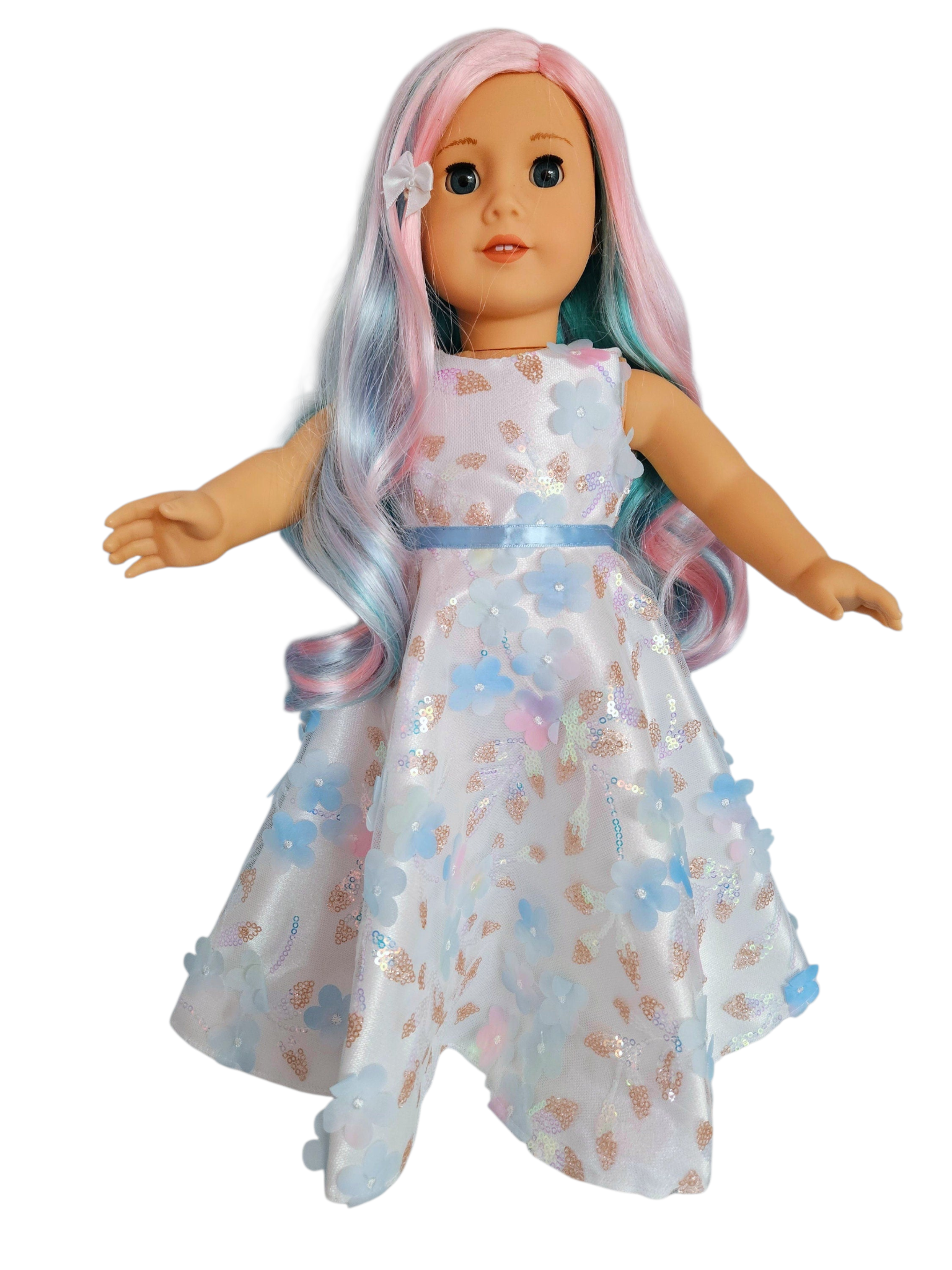 3D Petals/Sequin Gown and Boa/handmade/AG doll/18 inch doll -  #509