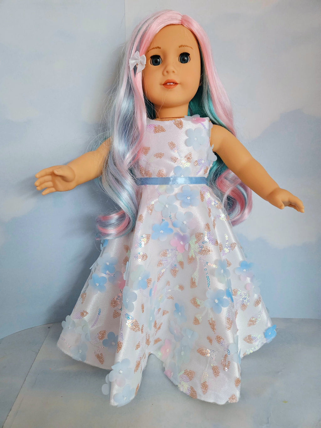 3D Petals/Sequin Gown and Boa/handmade/American girl/18 inch doll - #509