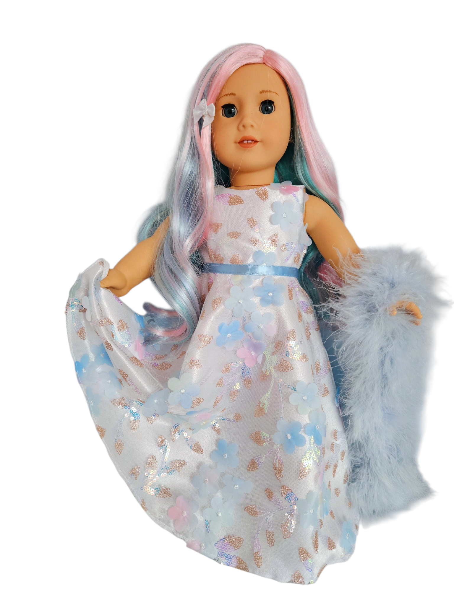3D Petals/Sequin Gown and Boa/handmade/AG doll/18 inch doll -  #509
