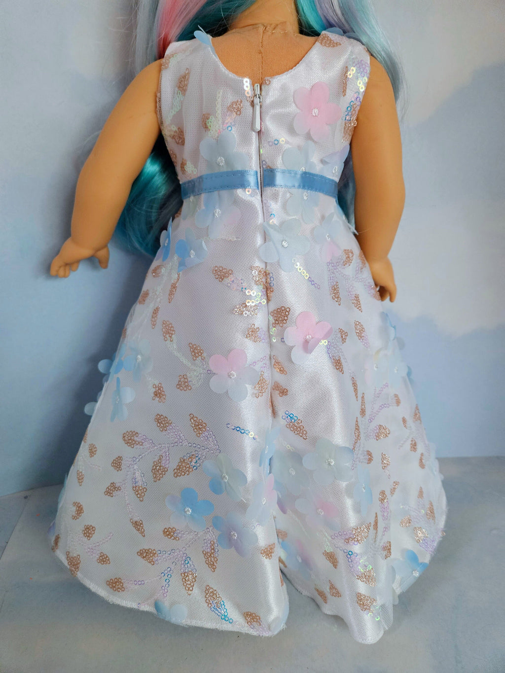 3D Petals/Sequin Gown and Boa/handmade/American girl/18 inch doll - #509