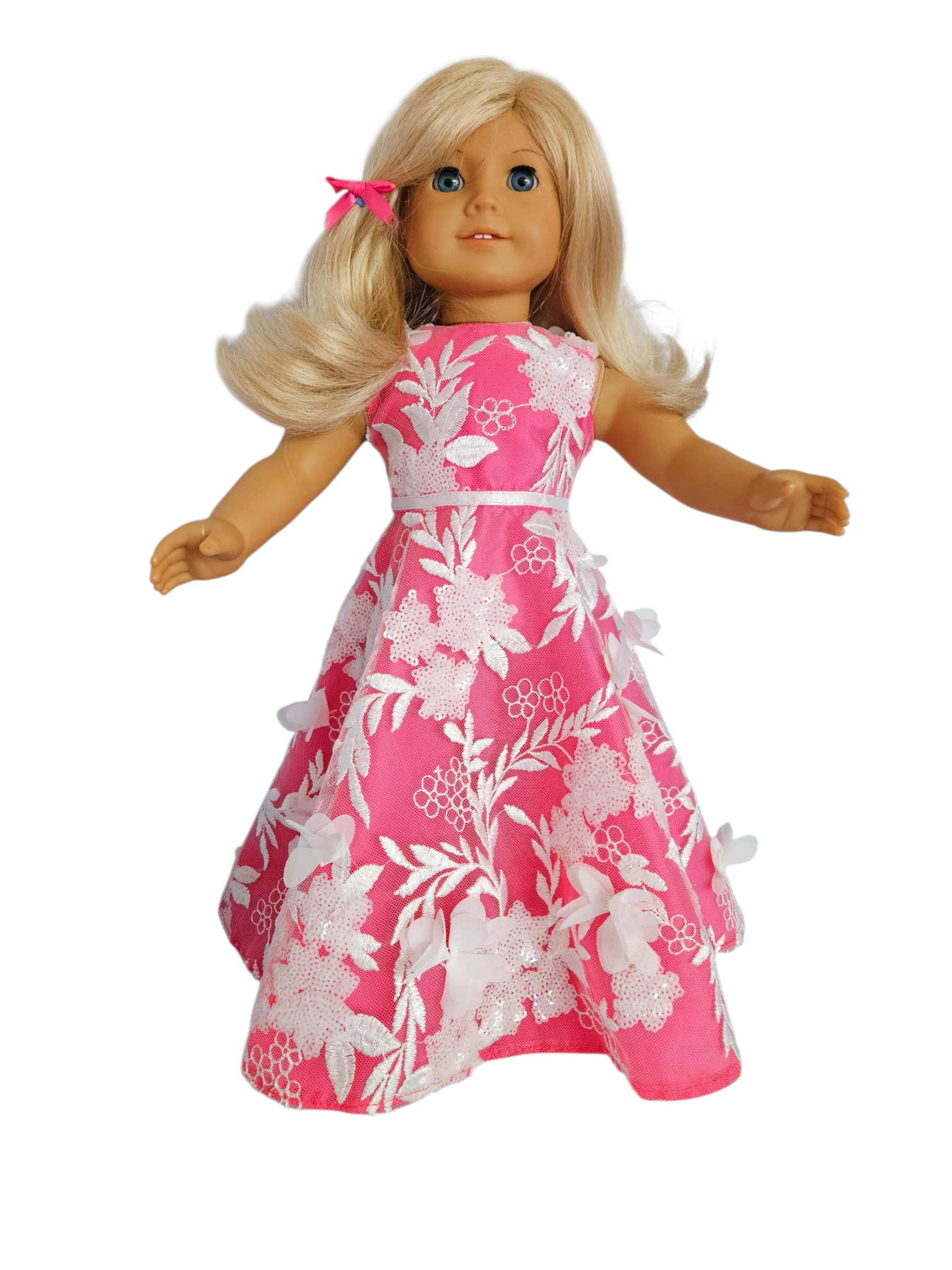 Dk Pink/White 3D Petals and Sequin Gown with Boa/handmade/AG doll/18 inch doll - #213