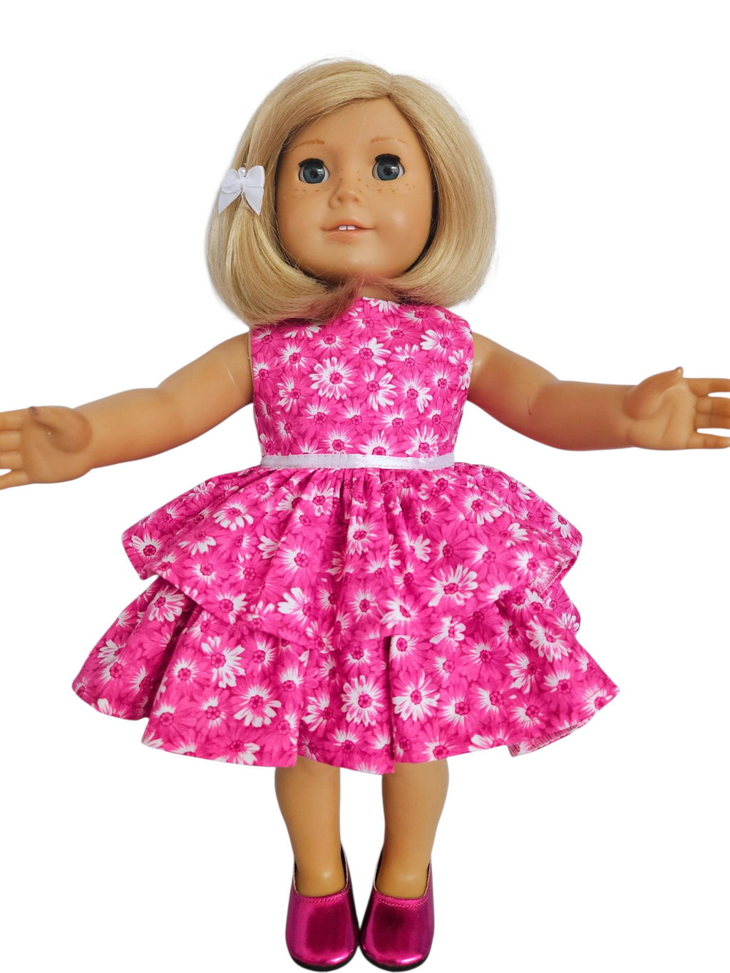 Fushia/White Floral Ruffled Dress/handmade/18 inch doll/AG doll