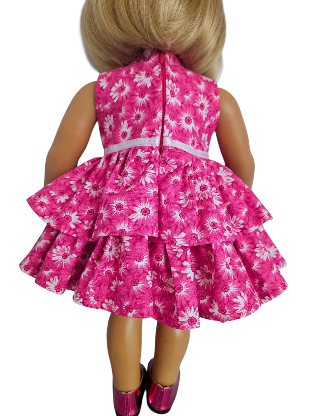 Fushia/White Floral Ruffled Dress/handmade/18 inch doll/AG doll