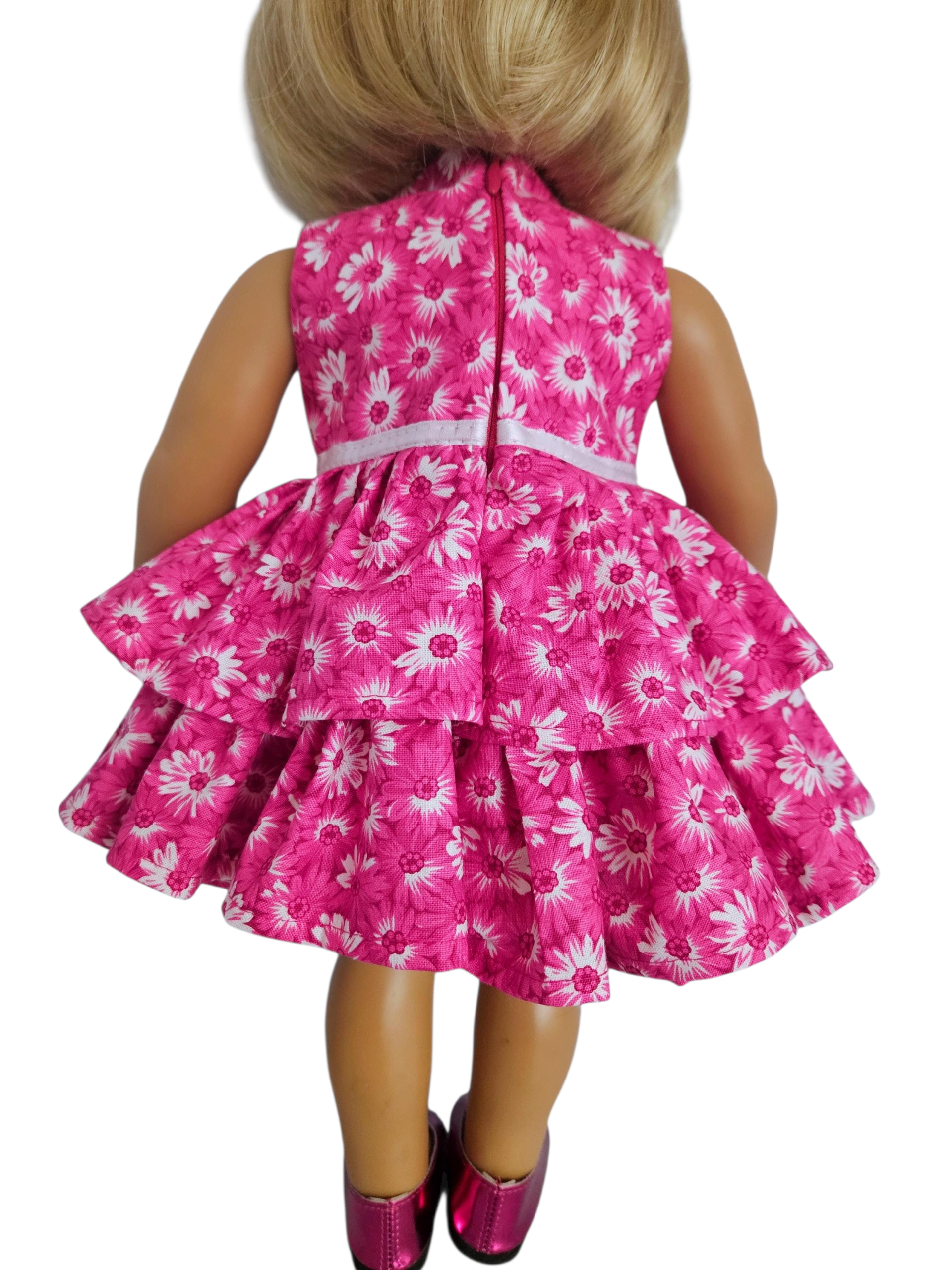 Fushia/White Floral Ruffled Dress/handmade/18 inch doll/AG doll