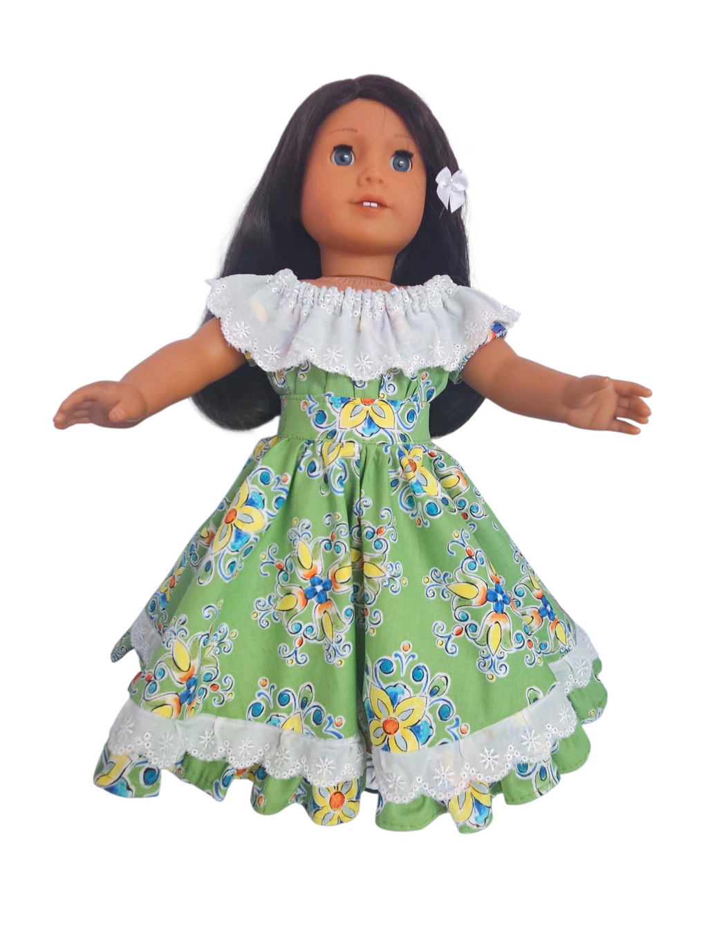Green Floral Fiesta Gown/handmade/AG doll/18 inch doll