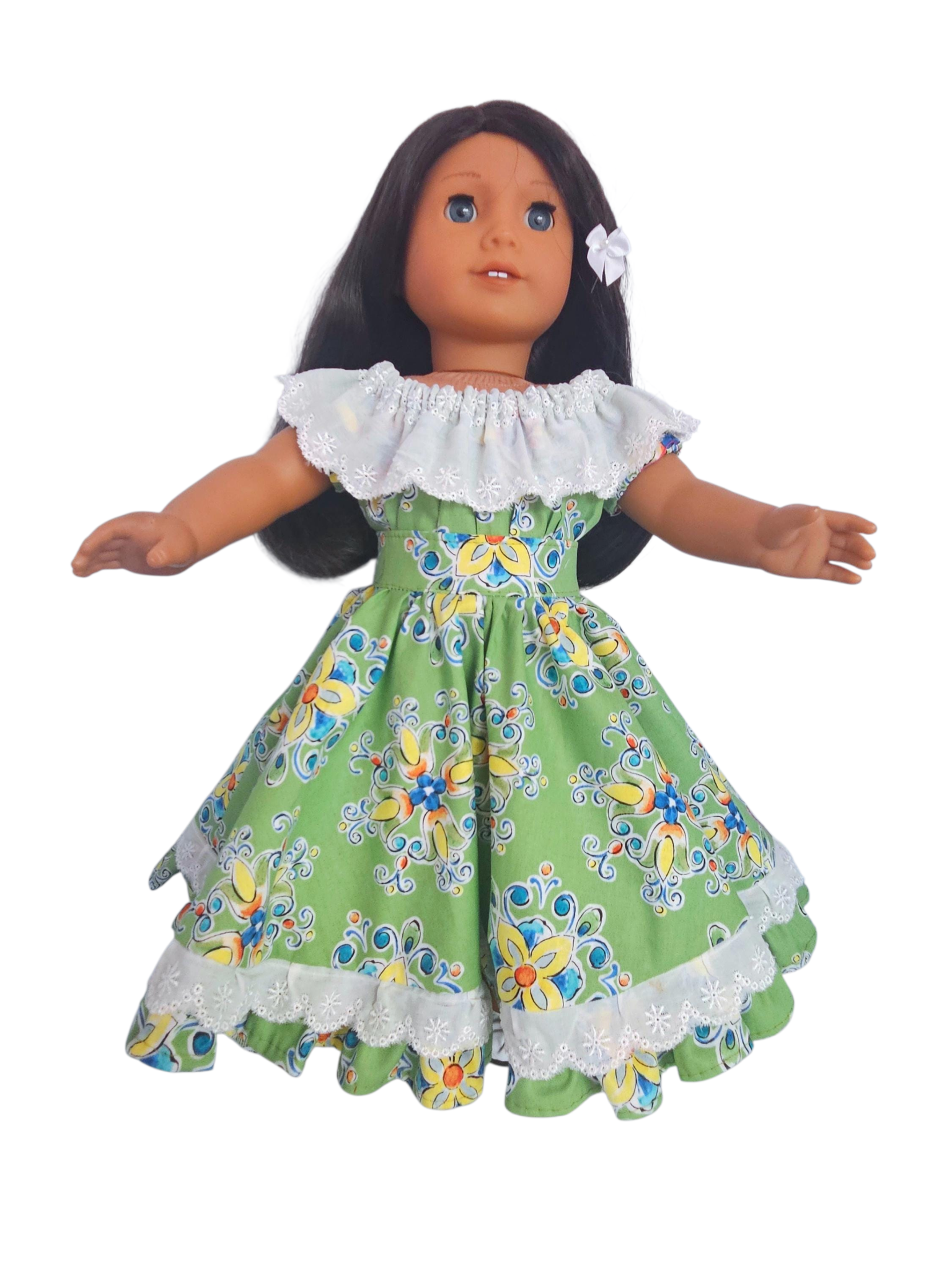 Green Floral Fiesta Gown/handmade/AG doll/18 inch doll