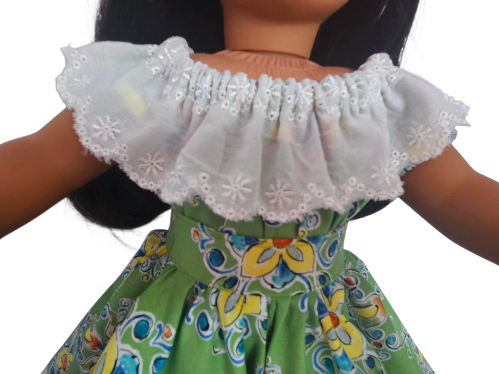 Green Floral Fiesta Gown/handmade/AG doll/18 inch doll