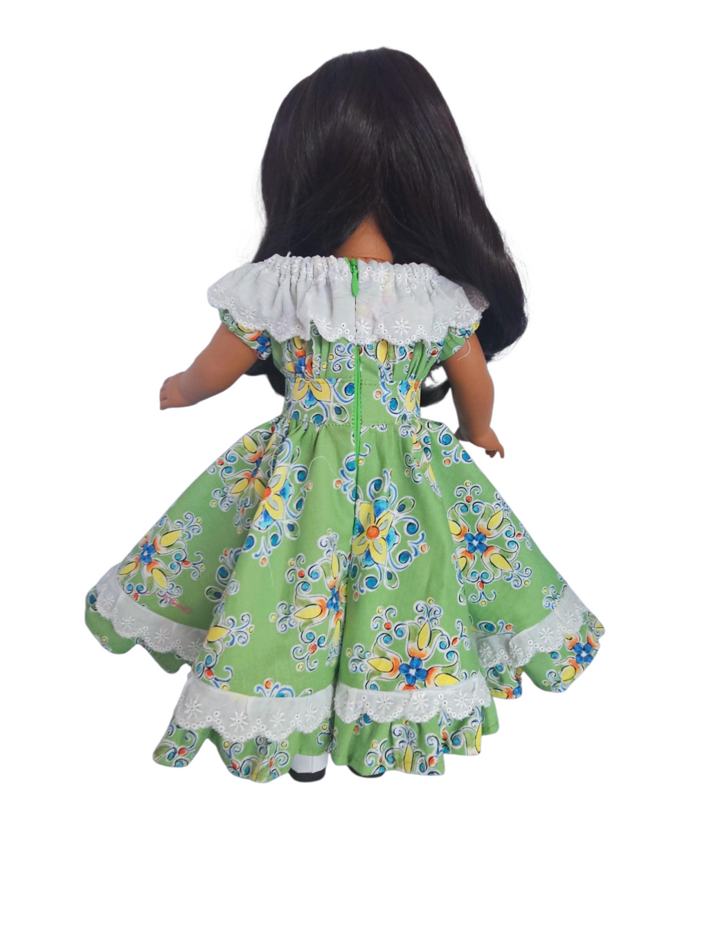 Green Floral Fiesta Gown/handmade/AG doll/18 inch doll
