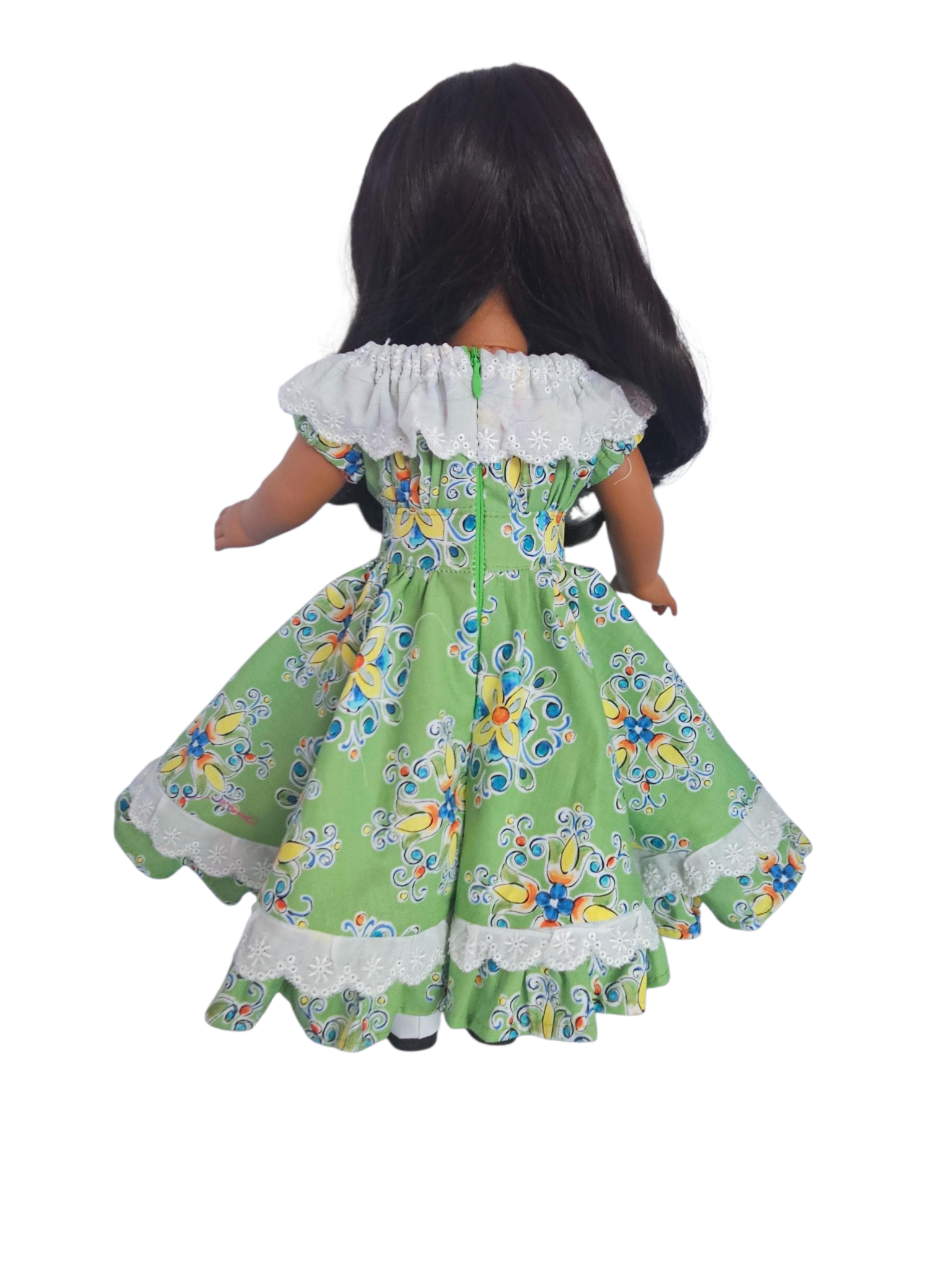 Green Floral Fiesta Gown/handmade/AG doll/18 inch doll