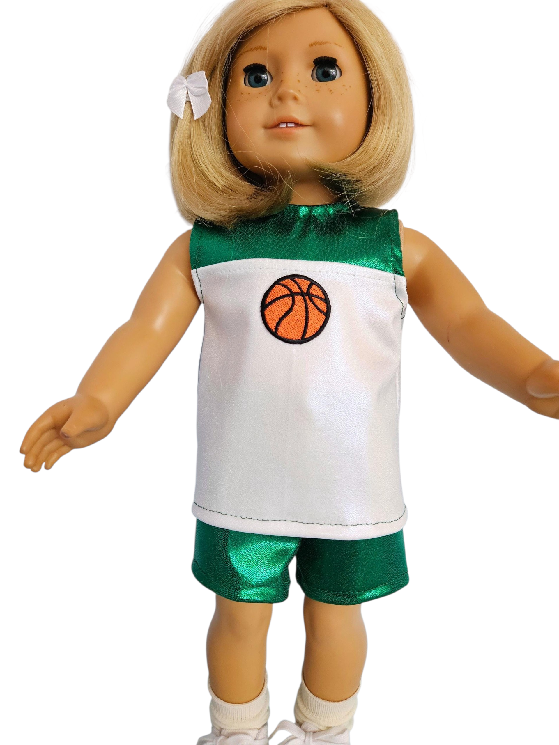 Green White Basketball Top & Shorts/handmade/AG doll/18 inch doll