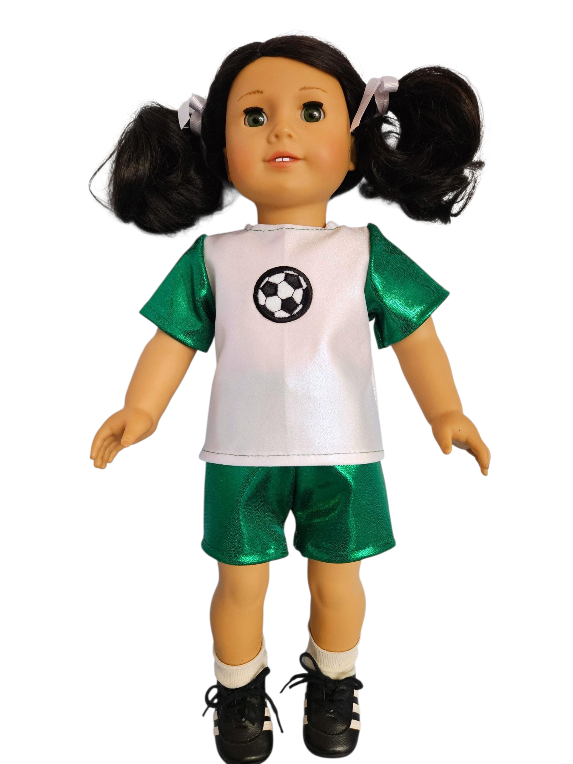 Green White Soccer Top & Shorts/handmade/AG doll/18 inch doll
