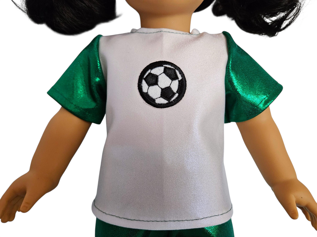 Green White Soccer Top & Shorts/handmade/AG doll/18 inch doll