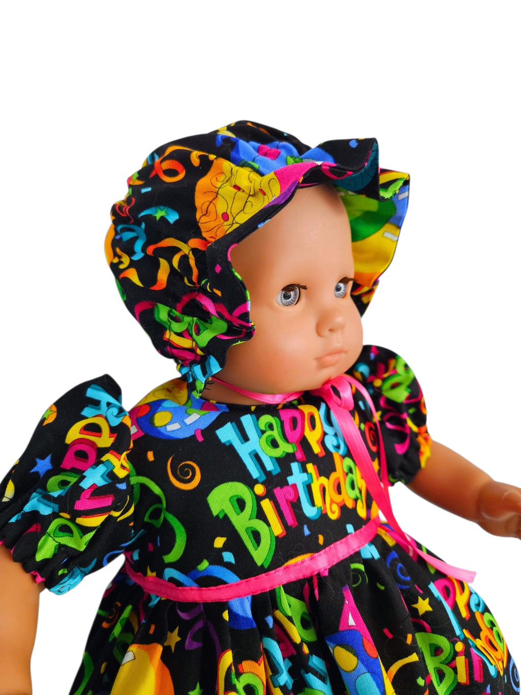 Happy Birthday Dress, Bonnet and Panties/handmade/Bitty baby